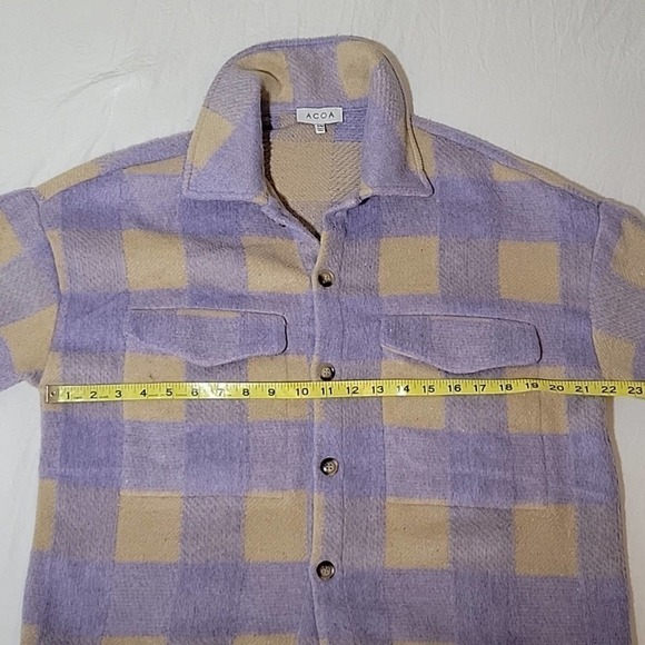 ACOA Plaid Shacket Oversized Jacket Purple Lavender Tan Button up Women's S/M - Picture 9 of 10